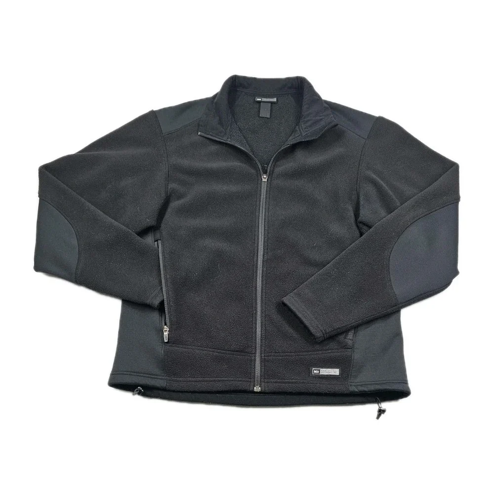 REI Jacket Mens L Fleece Black Polartec Long Sleeve Full Zip Pockets Two Tone